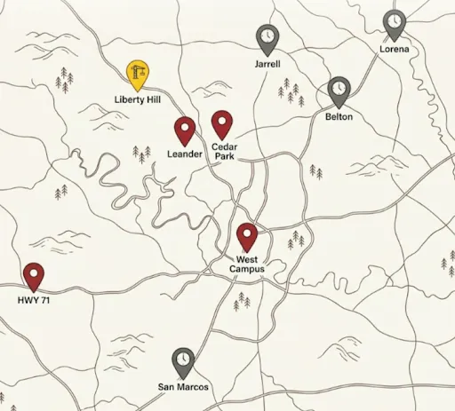 Map of Central Texas locations